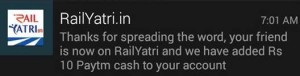 Rail Yatri Refer 10 Paytm Cash