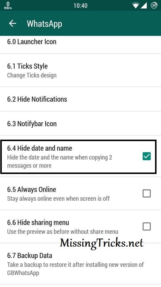 hide date and time whatsapp messages